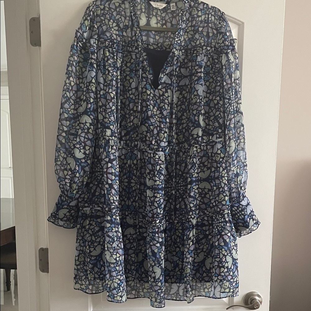 Ted Baker London - Blue & White Printed Chiffon Long Sleeve Dress